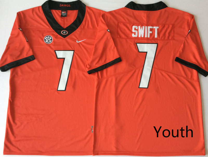 NCAA Youth Georgia Bulldogs Red #7 SWIFT jerseys